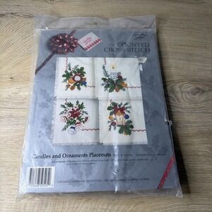 Candamar Vintage Candles Ornaments‎ Placemats Counted Cross Stitch Kit Christmas